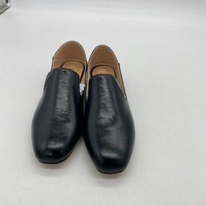 Black leather square toe low heels flats slip on loafers office shoes